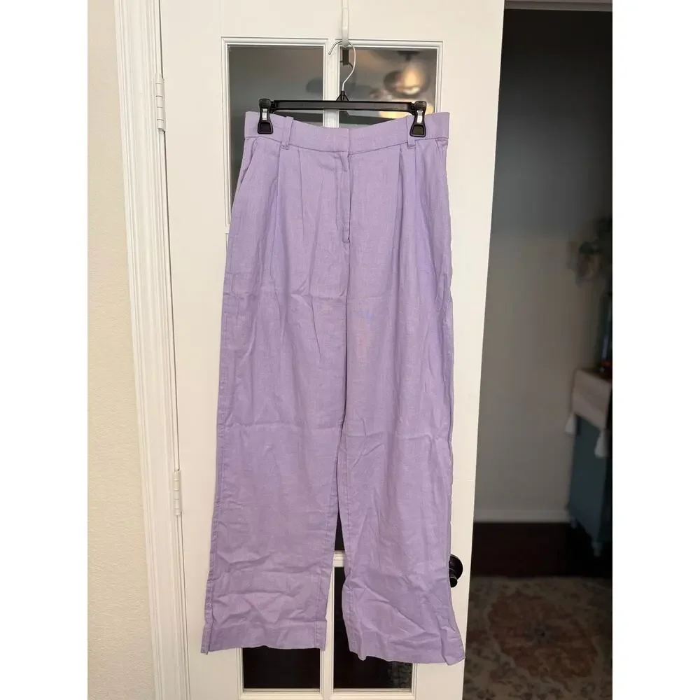 Abercrombie & Fitch Lavender Linen Blend tailored Wide Leg Pants Small - Picture 2 of 12